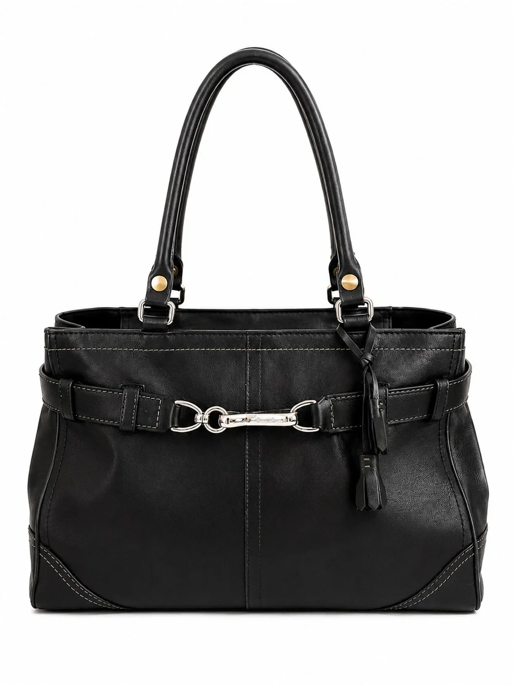 Coach Legacy Black Leather Buckle Shoulder Satchel Y2K Carryall Bag
